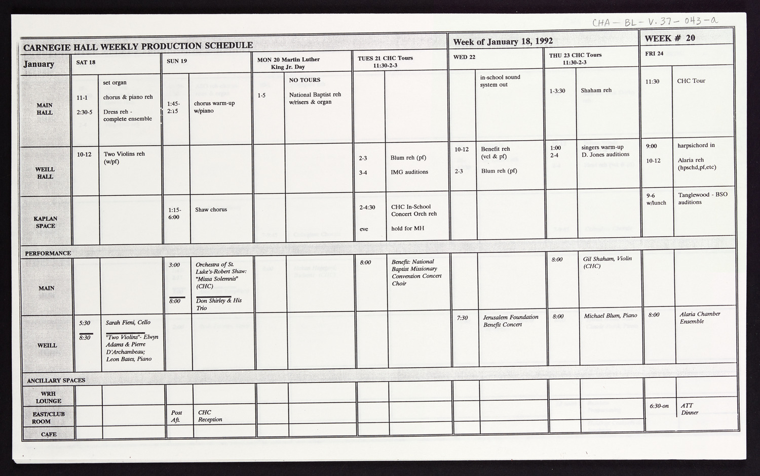 Carnegie Hall Booking Ledger, volume 37, page 43a