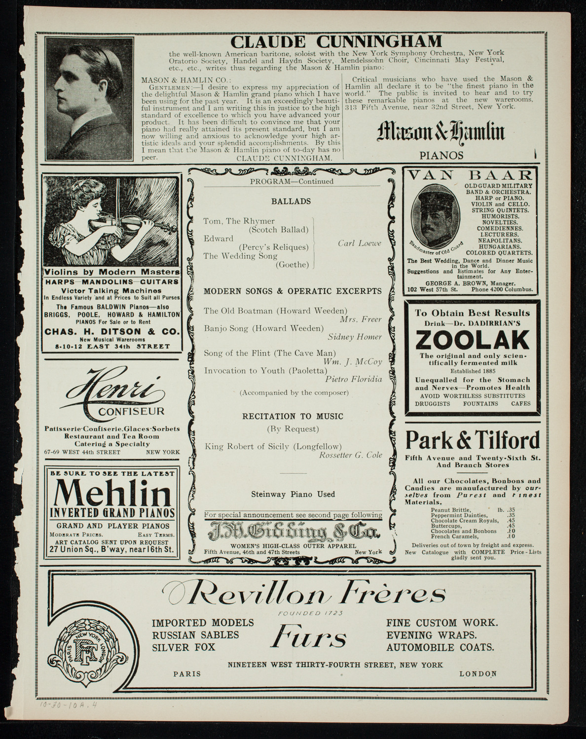 David Bispham, Baritone, October 30, 1910, program page 7