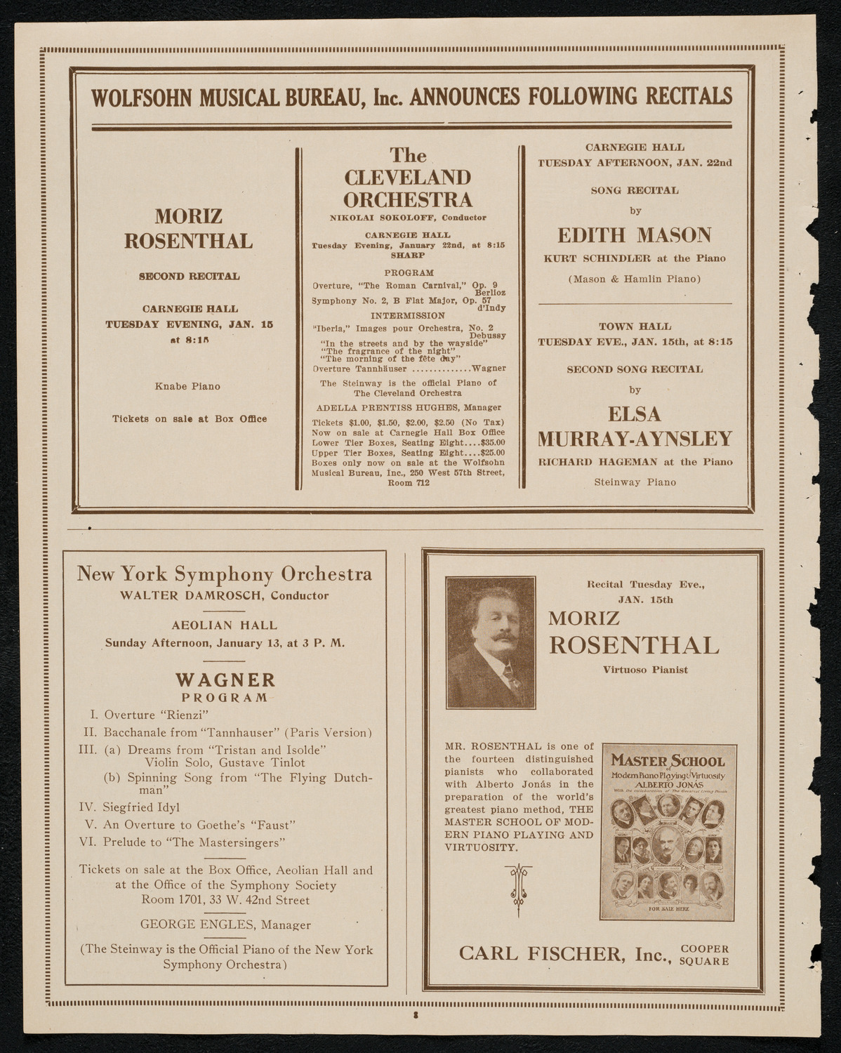 Ina Bourskaya, Elly Ney, Bronislaw Huberman, and Joseph Schwarz, January 12, 1924, program page 8