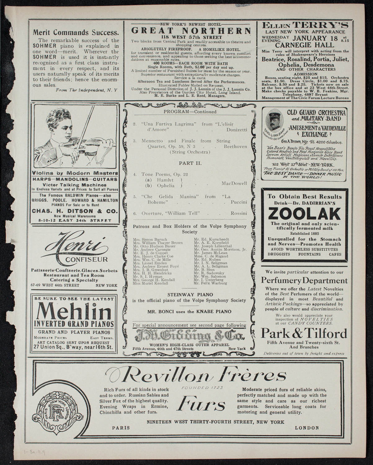Volpe Symphony Society of New York, January 8, 1911, program page 7