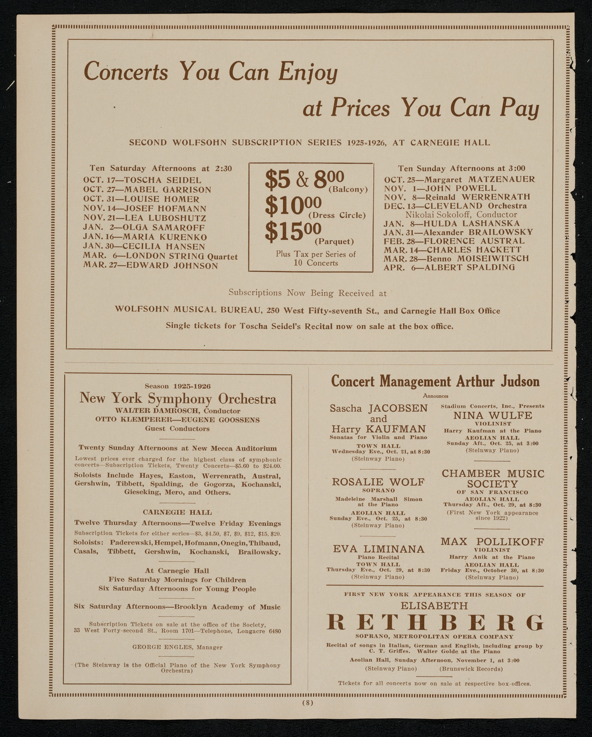 Francis MacMillen, Violin, October 19, 1925, program page 8