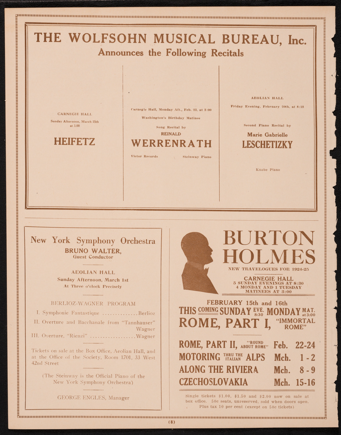 New York Philharmonic, February 15, 1925, program page 8