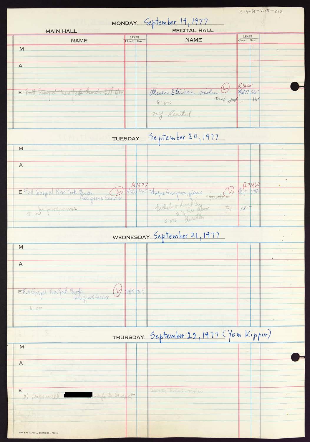 Carnegie Hall Booking Ledger, volume 23, page 10