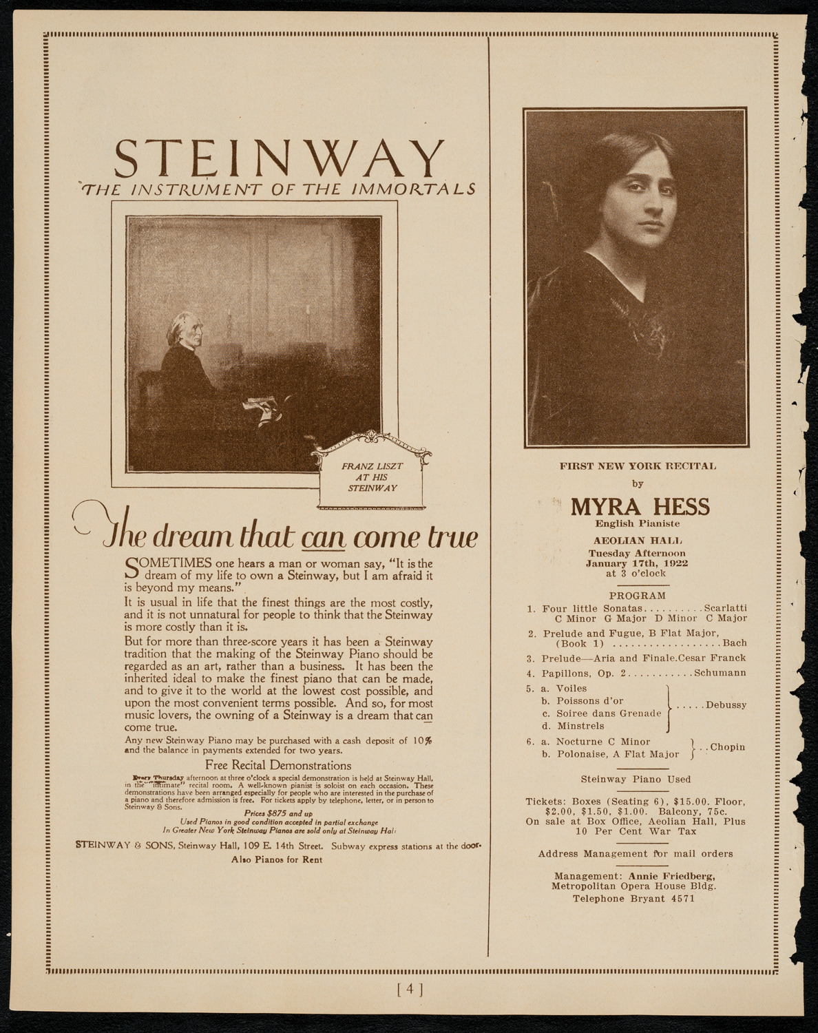 Josef Stopak, Violin, January 14, 1922, program page 4