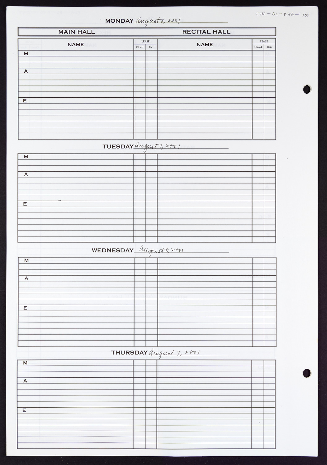 Carnegie Hall Booking Ledger, volume 46, page 100