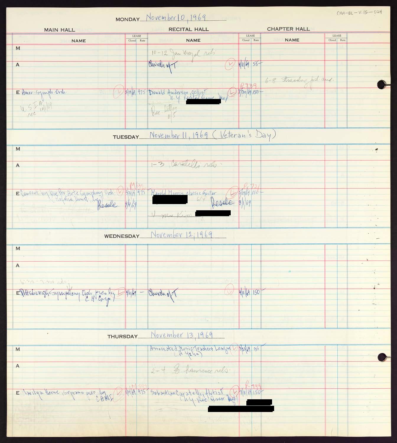 Carnegie Hall Booking Ledger, volume 15, page 24