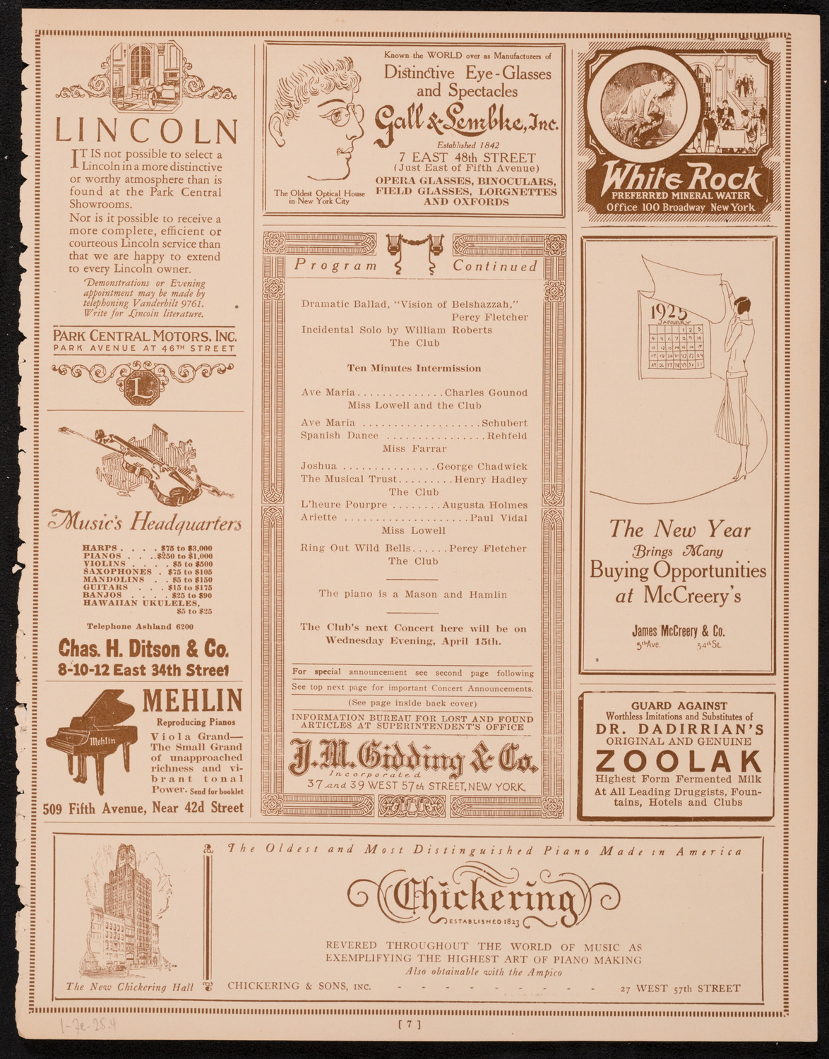 New York Banks' Glee Club, January 7, 1925, program page 7