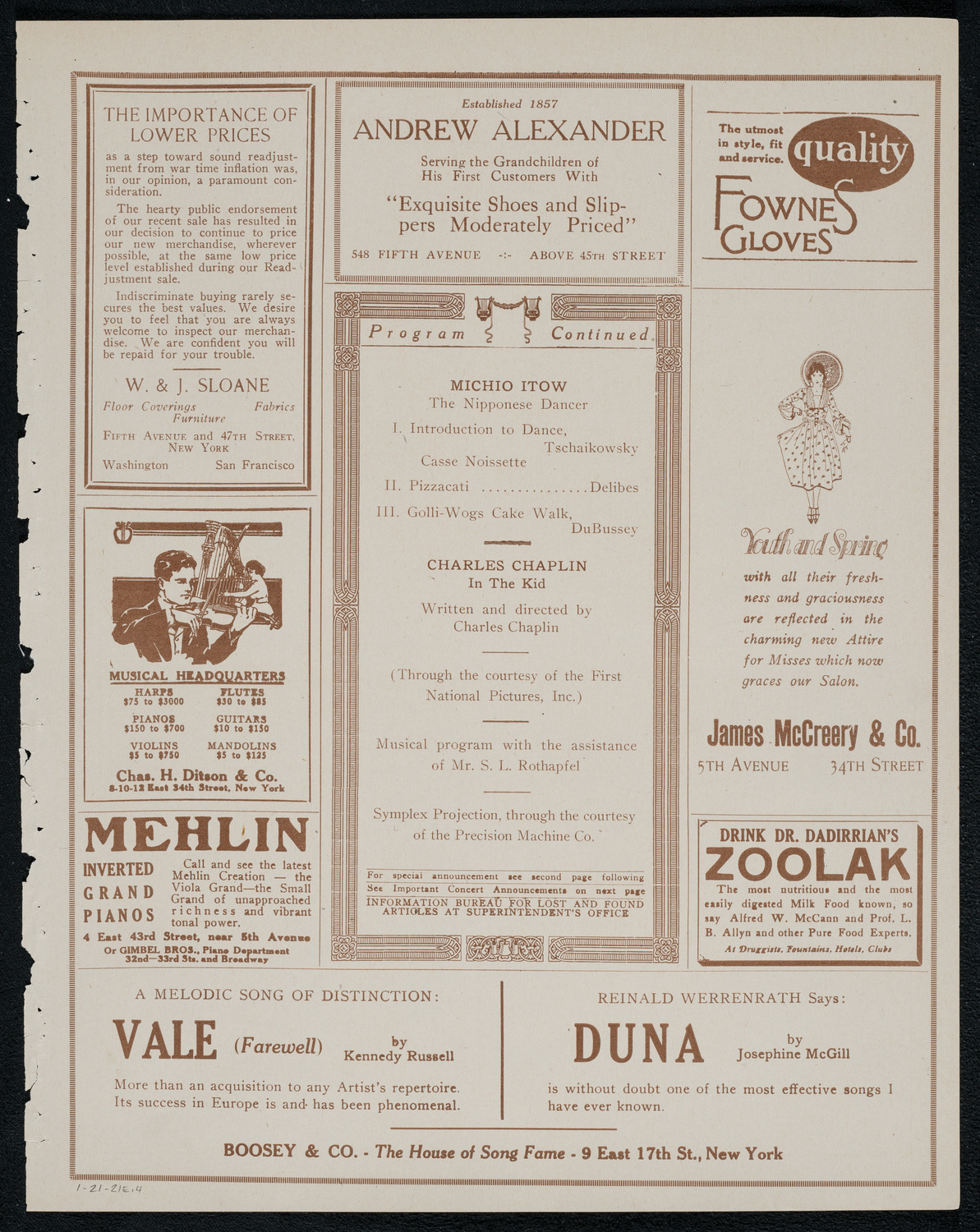 Benefit: National Board of Review of Motion Pictures Children's Fund, January 21, 1921, program page 7
