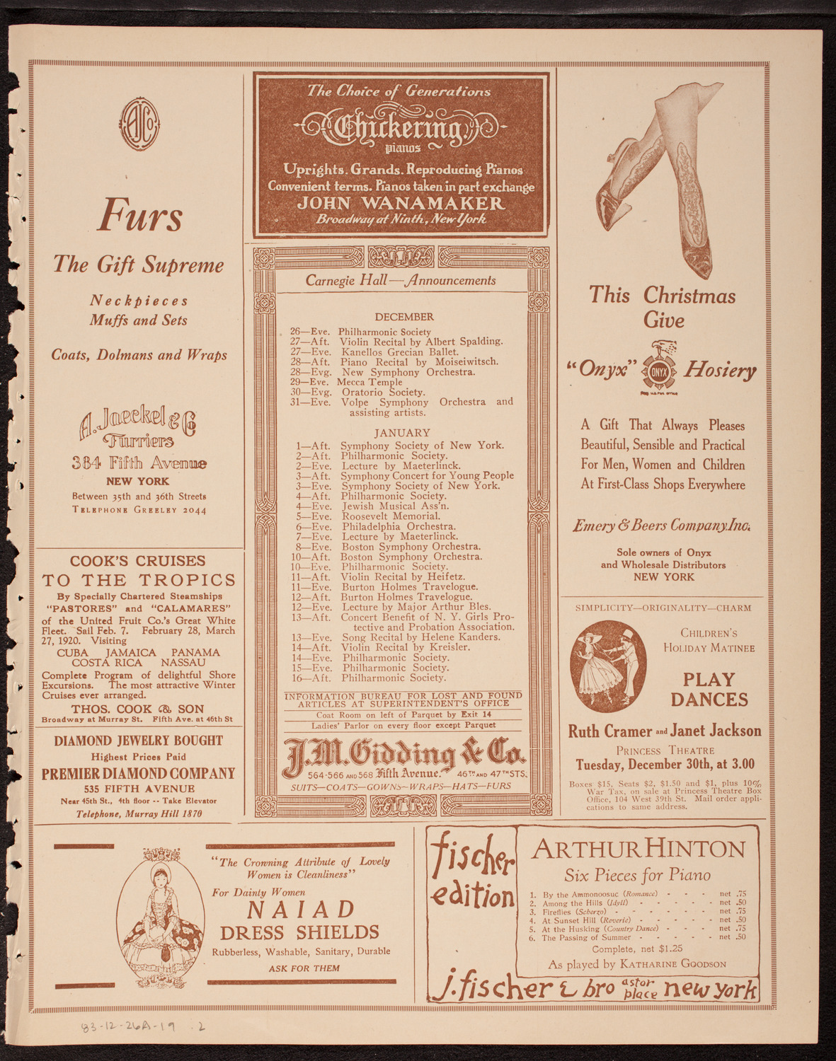 New Symphony Orchestra, December 26, 1919, program page 3