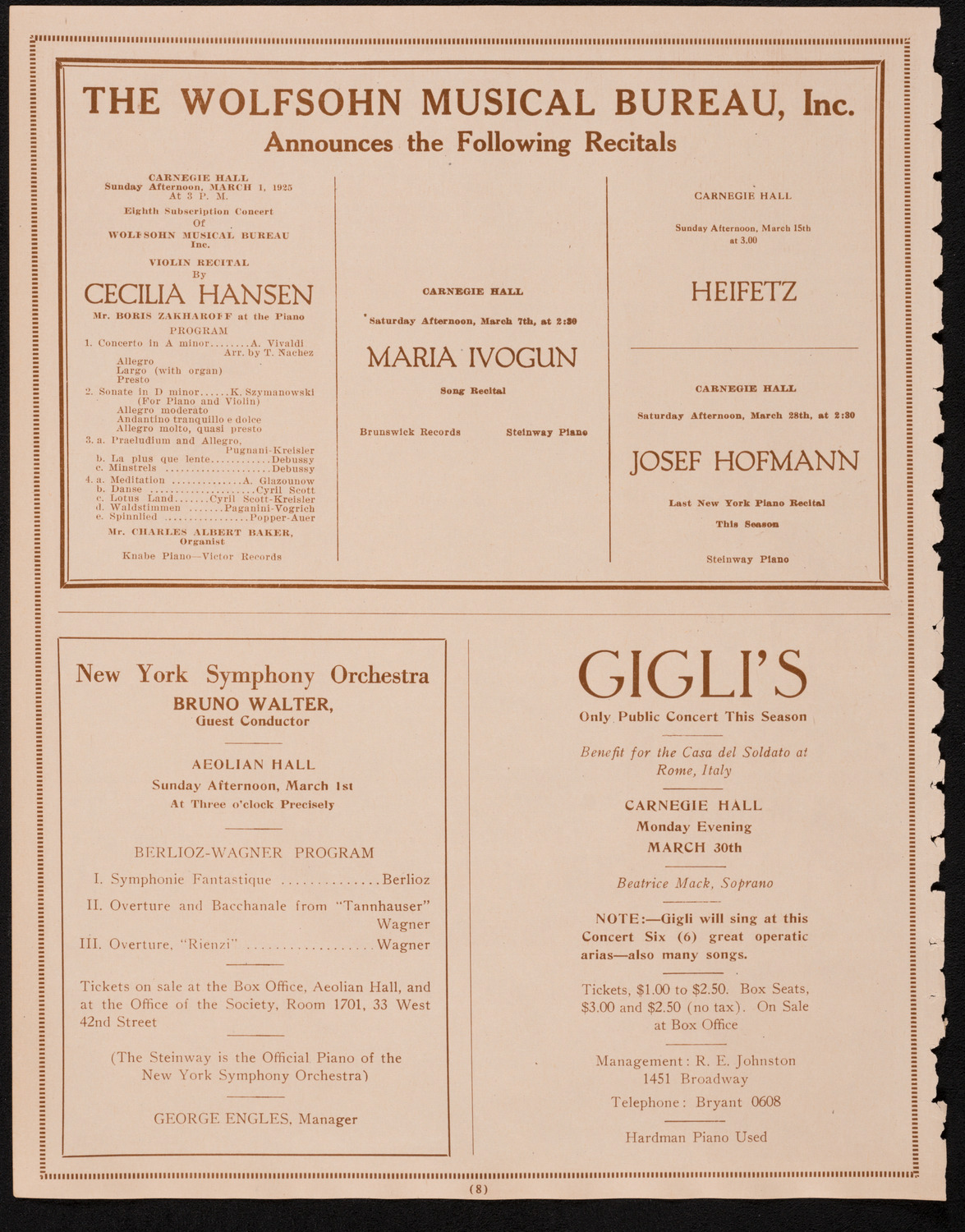 Schola Cantorum of New York, February 24, 1925, program page 8