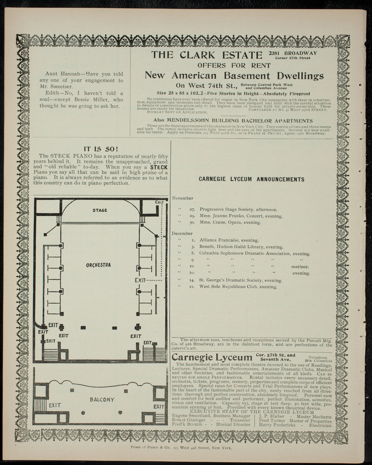 Academy Stock Company of the American Academy of the Dramatic Arts/Empire Theatre Dramatic School, November 25, 1904, program page 4