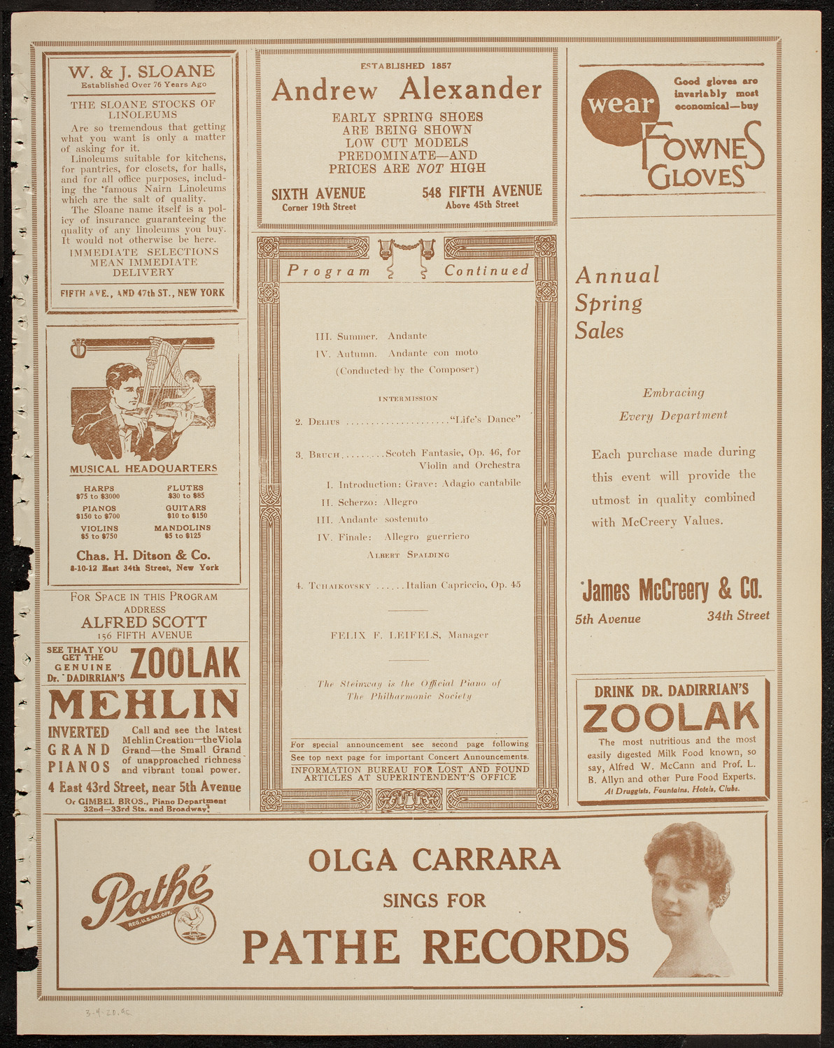 New York Philharmonic, March 4, 1920, program page 7