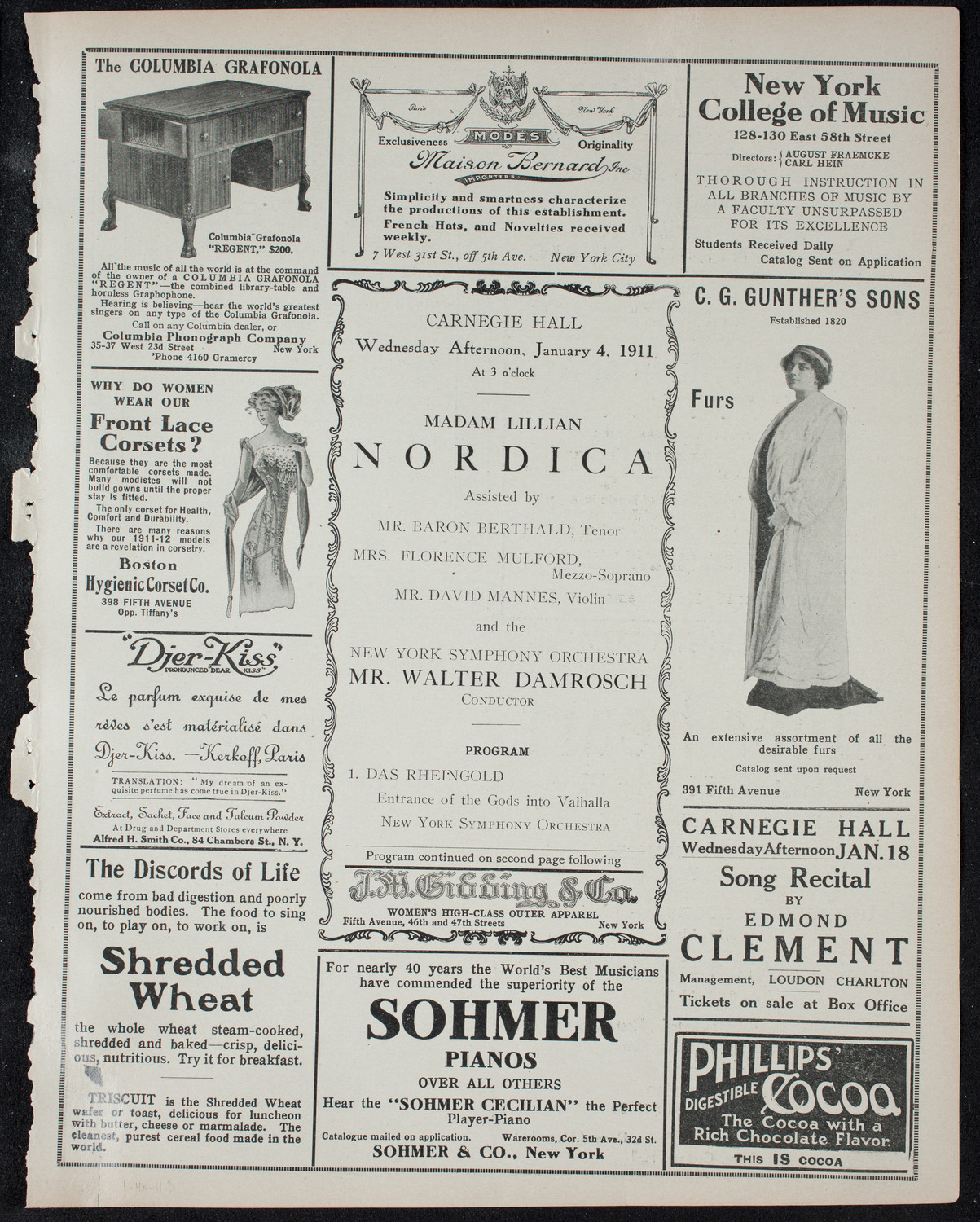 Lillian Nordica, Soprano, with the New York Symphony Orchestra, January 4, 1911, program page 5