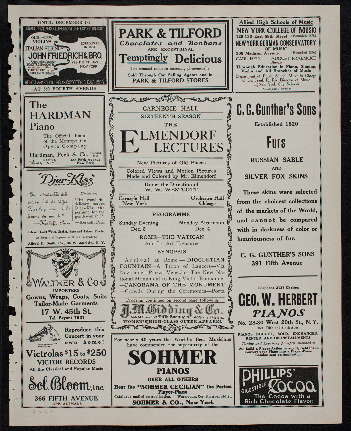 Elmendorf Lecture: Rome, December 3, 1911, program page 5