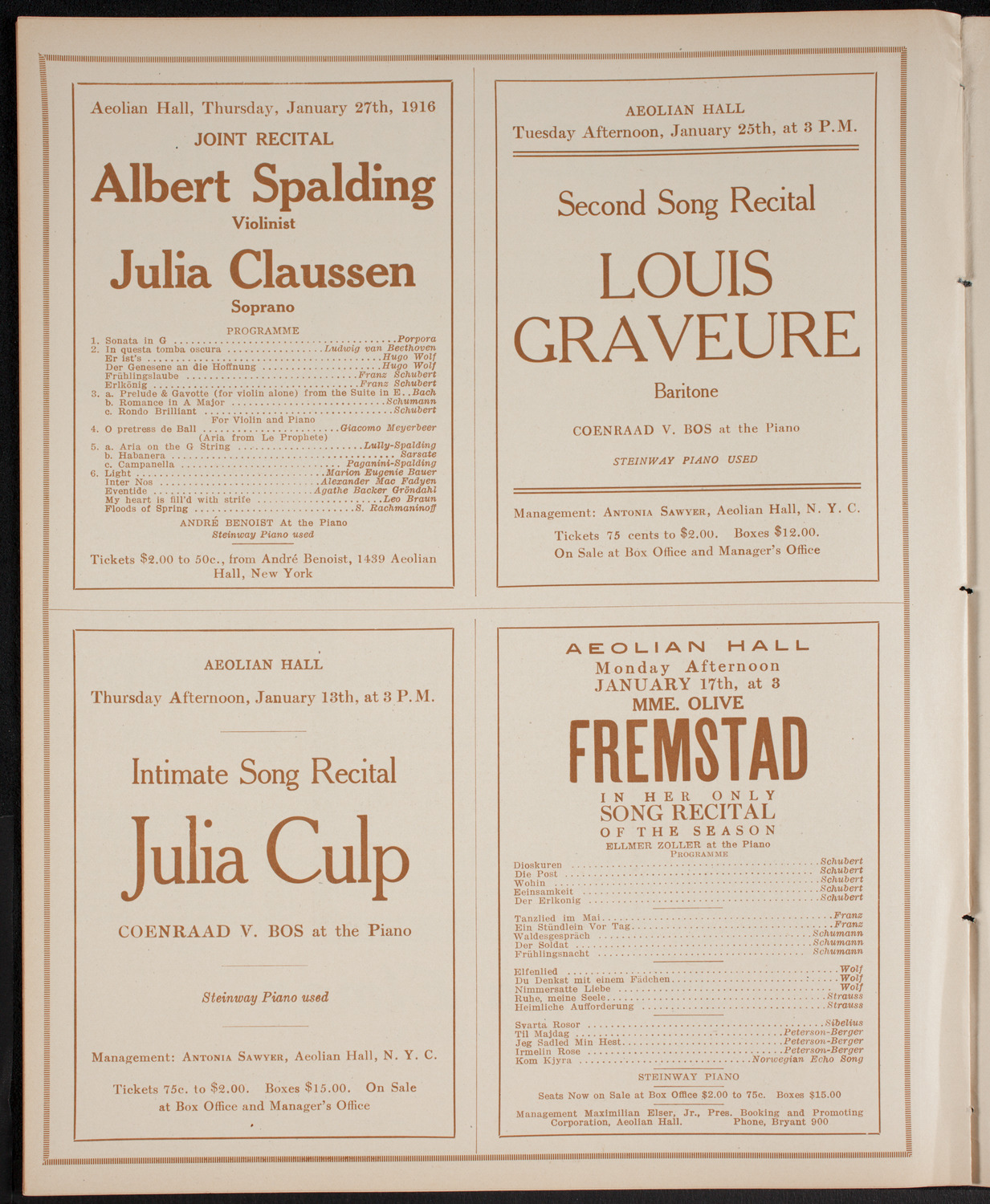 New York Philharmonic, January 14, 1916, program page 10