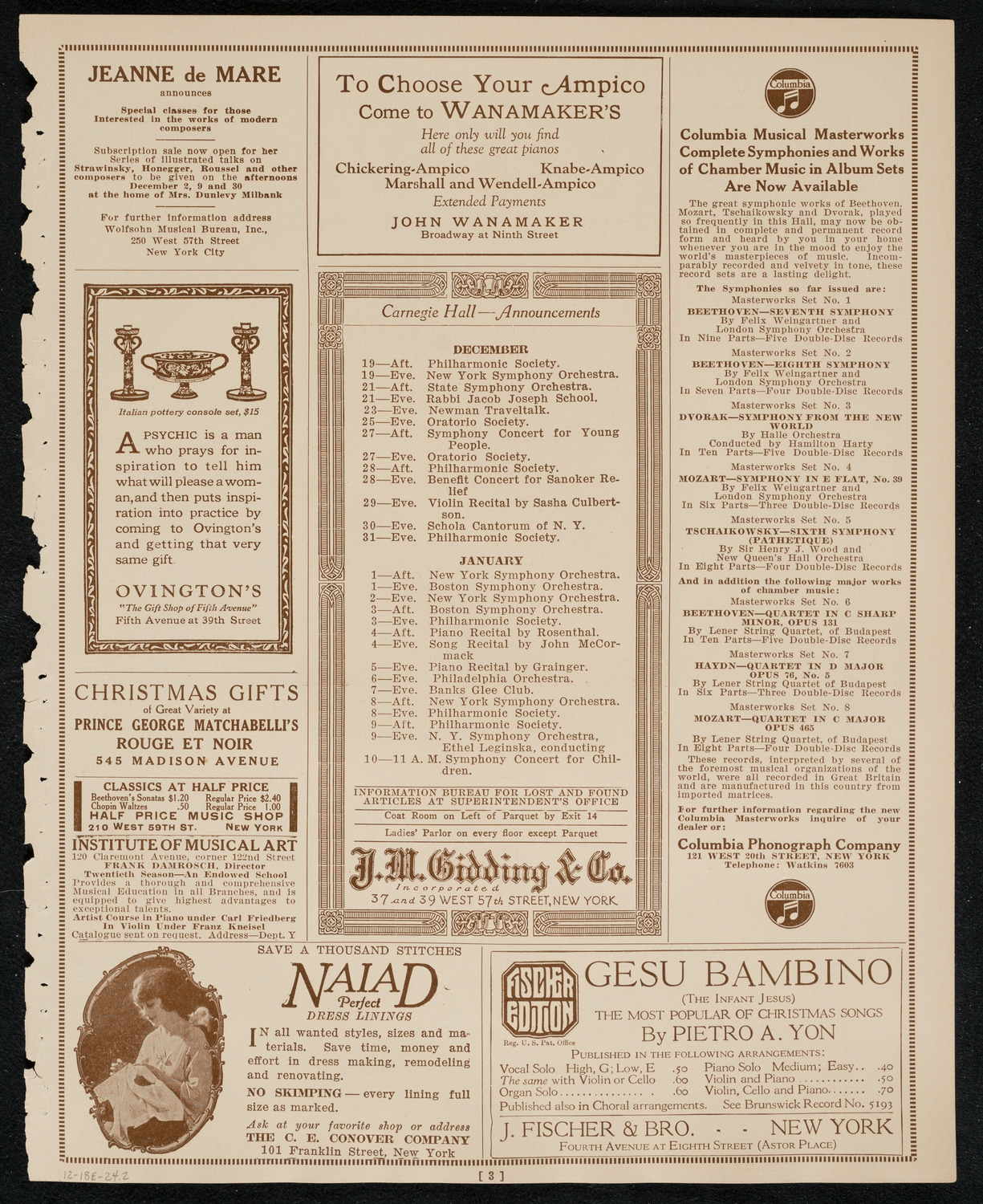 New York Philharmonic, December 18, 1924, program page 3