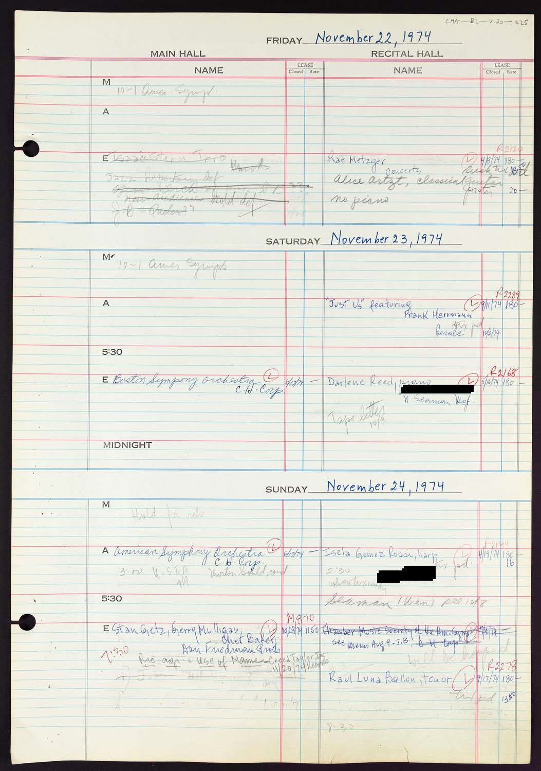 Carnegie Hall Booking Ledger, volume 20, page 25