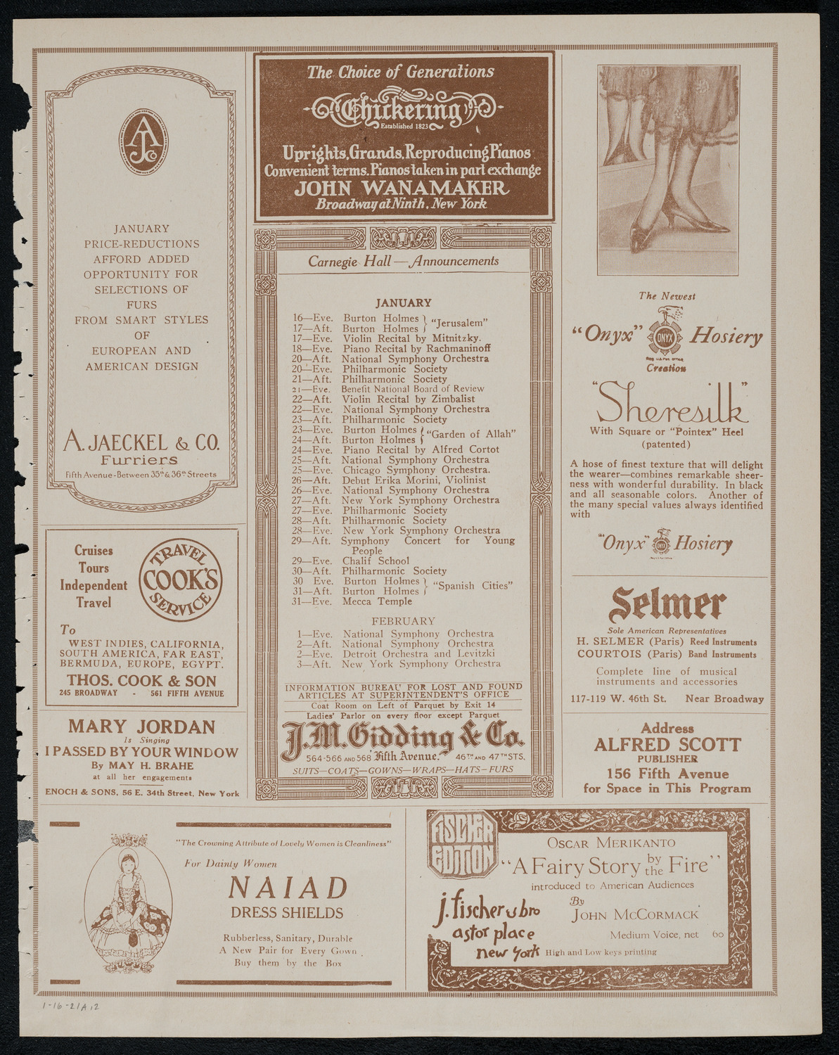 New York Philharmonic, January 16, 1921, program page 3