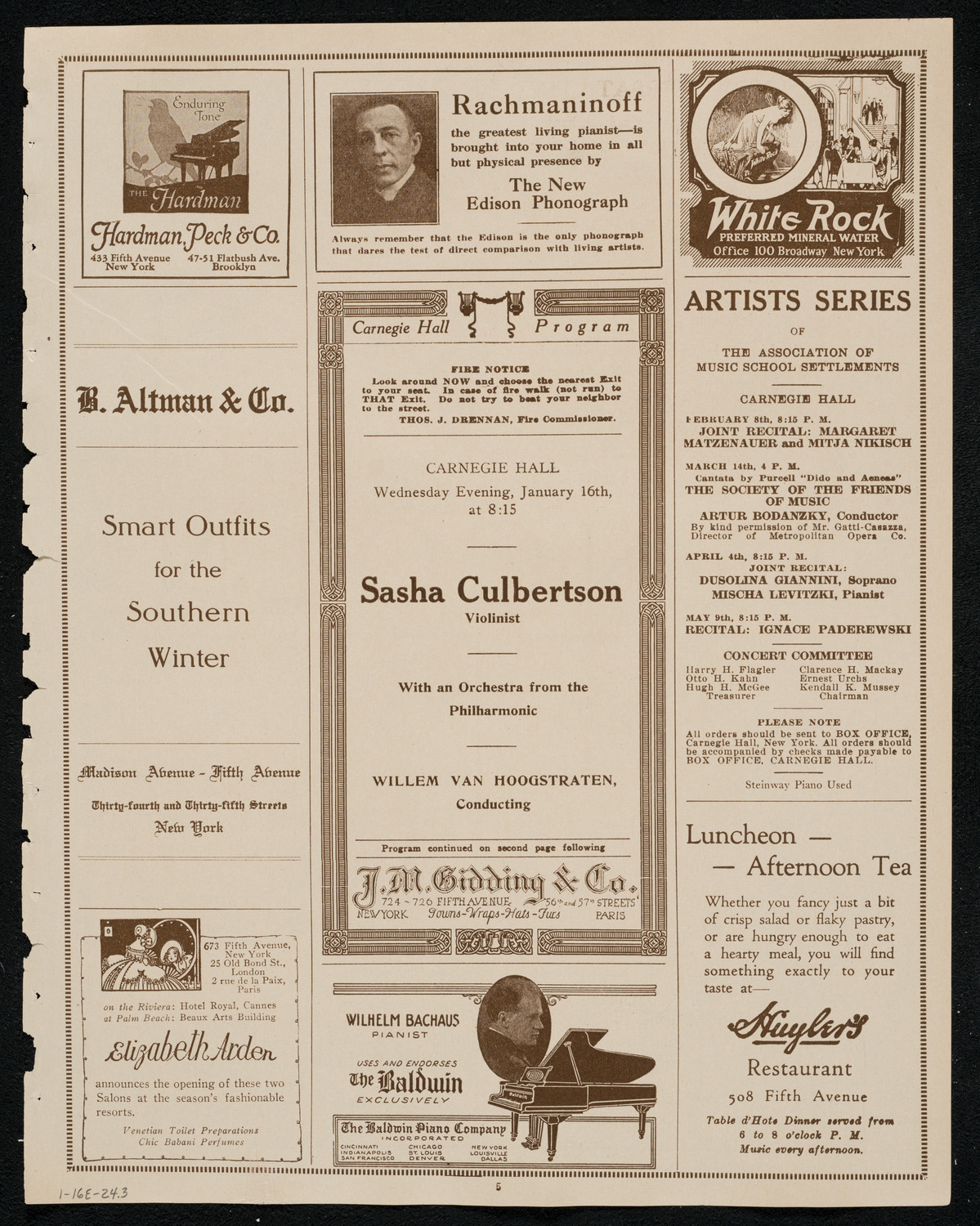 Sascha Culbertson, Violin, with Orchestra, January 16, 1924, program page 5