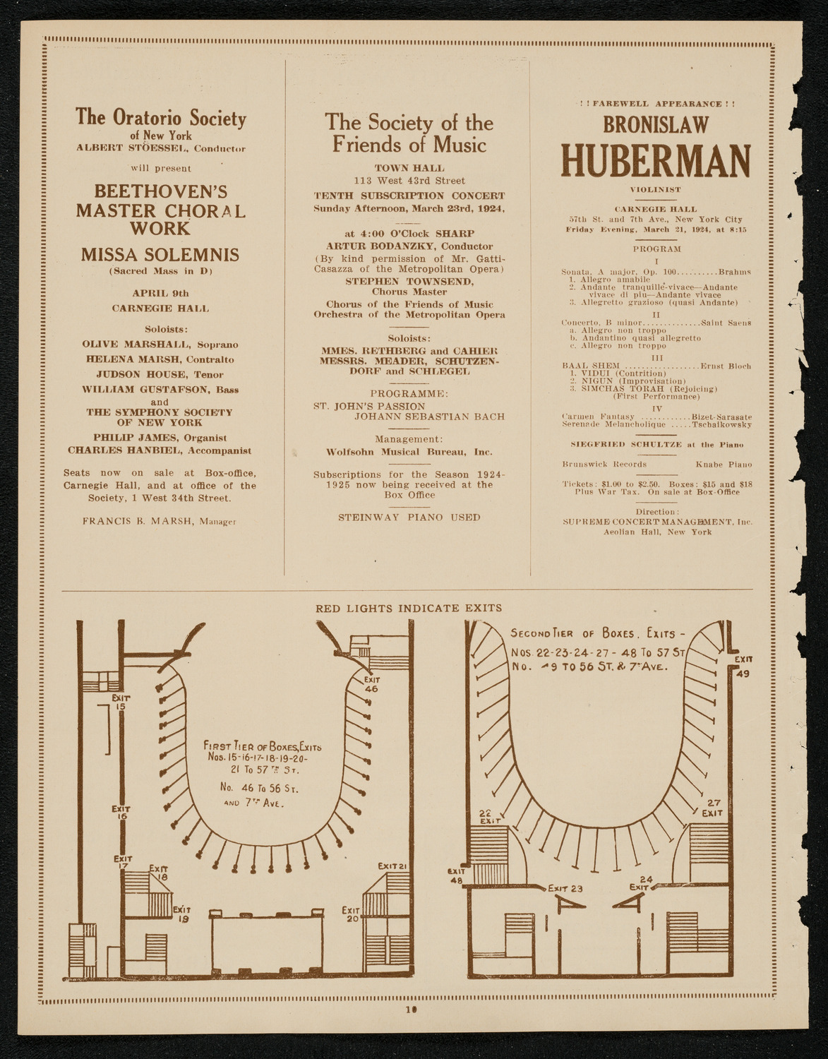 Jascha Heifetz, Violin, March 16, 1924, program page 10