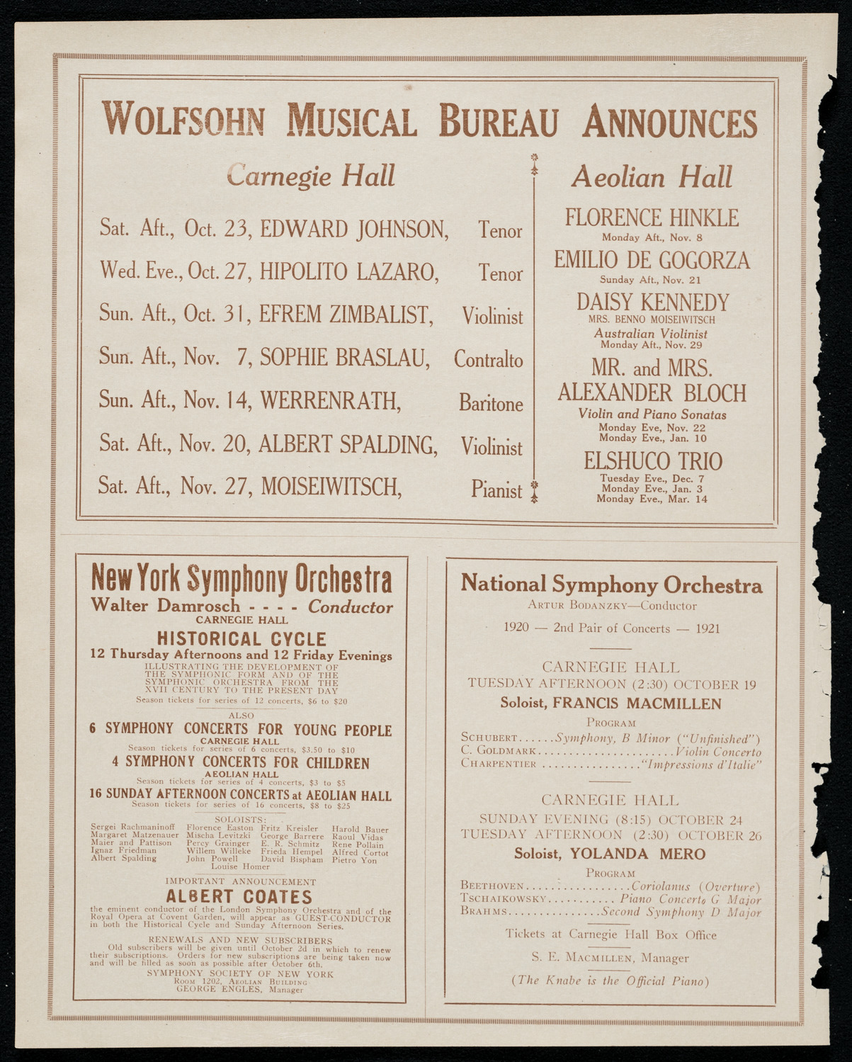Ervin Nyiregyházi, Piano, October 18, 1920, program page 8