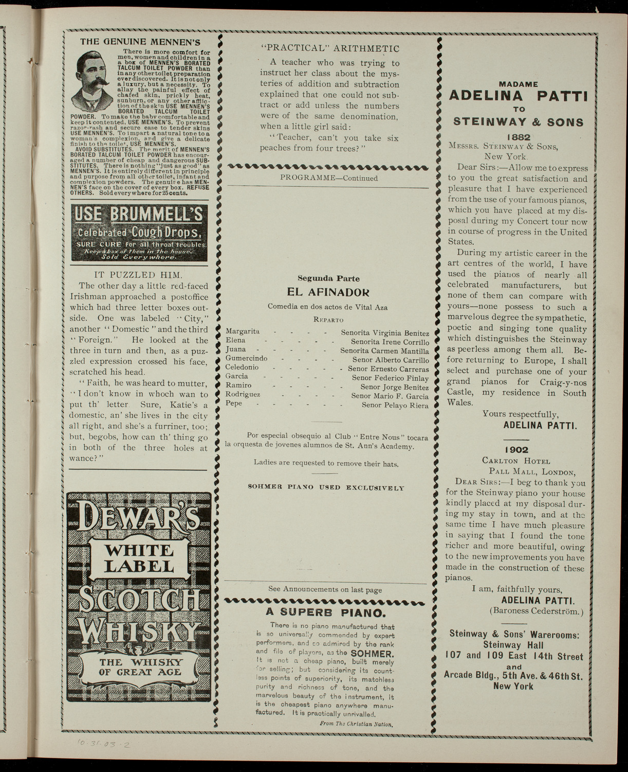 Club Social "Entre Nous", October 31, 1903, program page 3