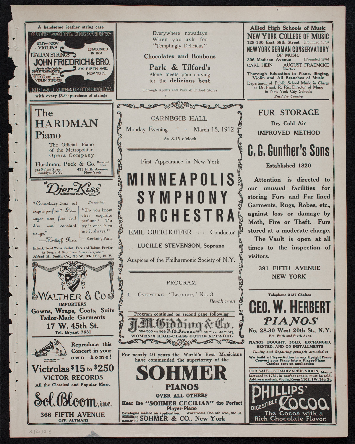 Minneapolis Symphony Orchestra, March 18, 1912, program page 5