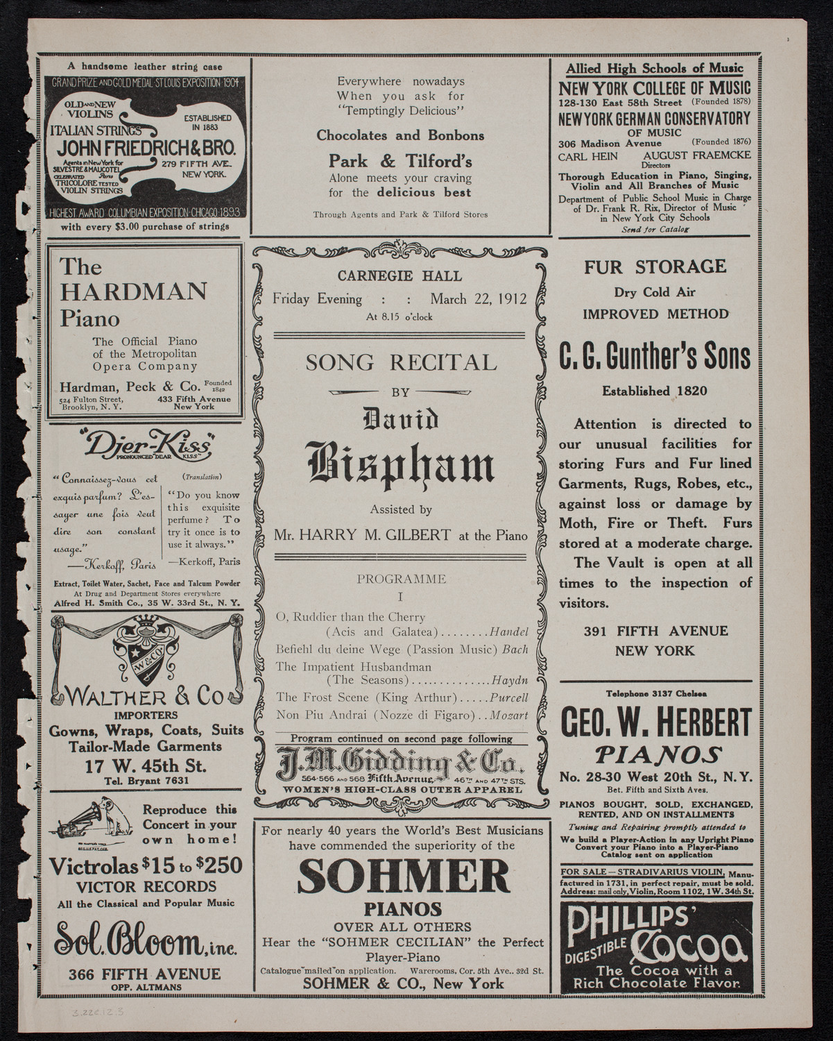 David Bispham, Baritone, March 22, 1912, program page 5