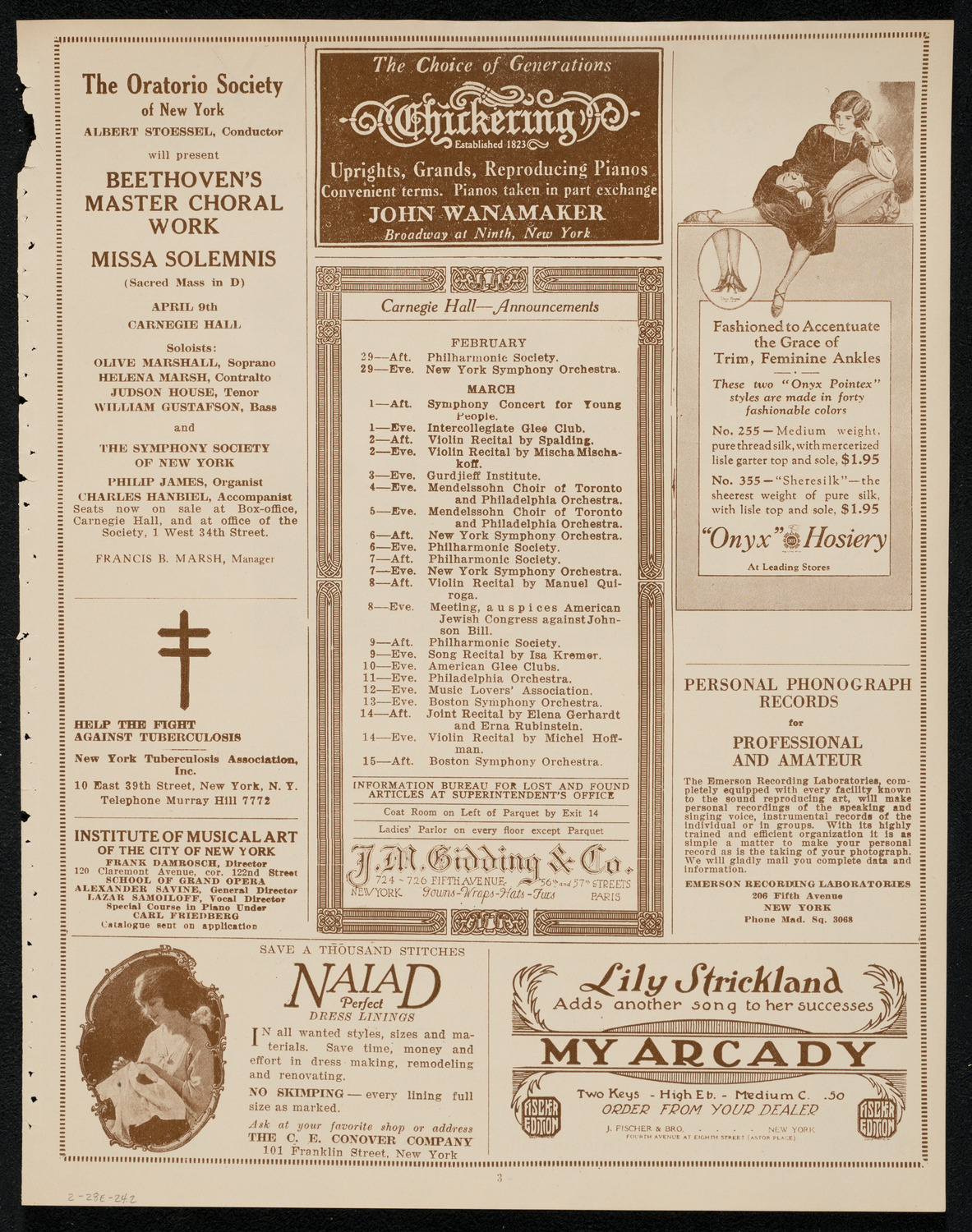 New York Philharmonic, February 28, 1924, program page 3