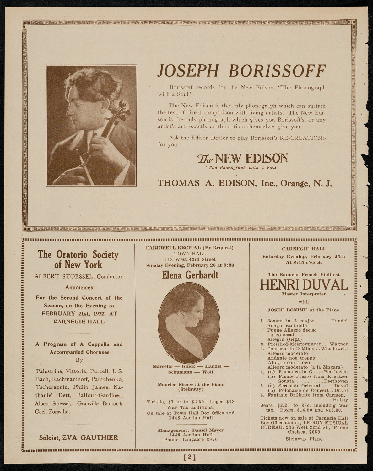 New York Symphony Orchestra, February 17, 1922, program page 2