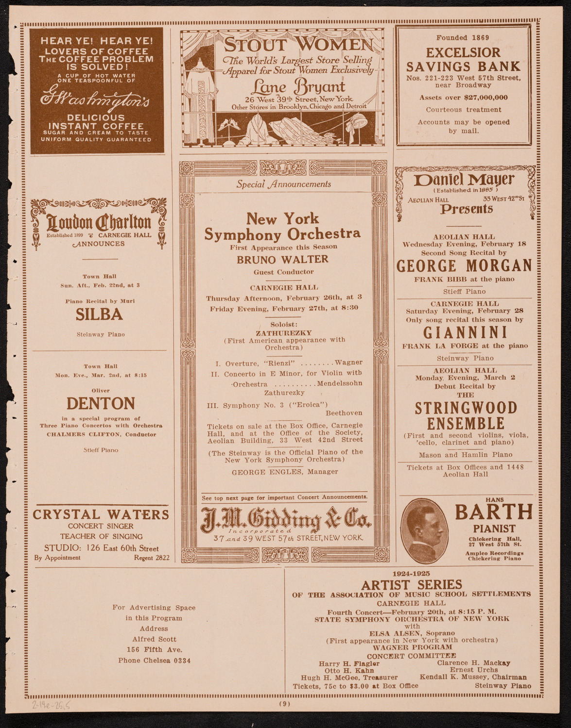 New York Philharmonic, February 14, 1925, program page 9