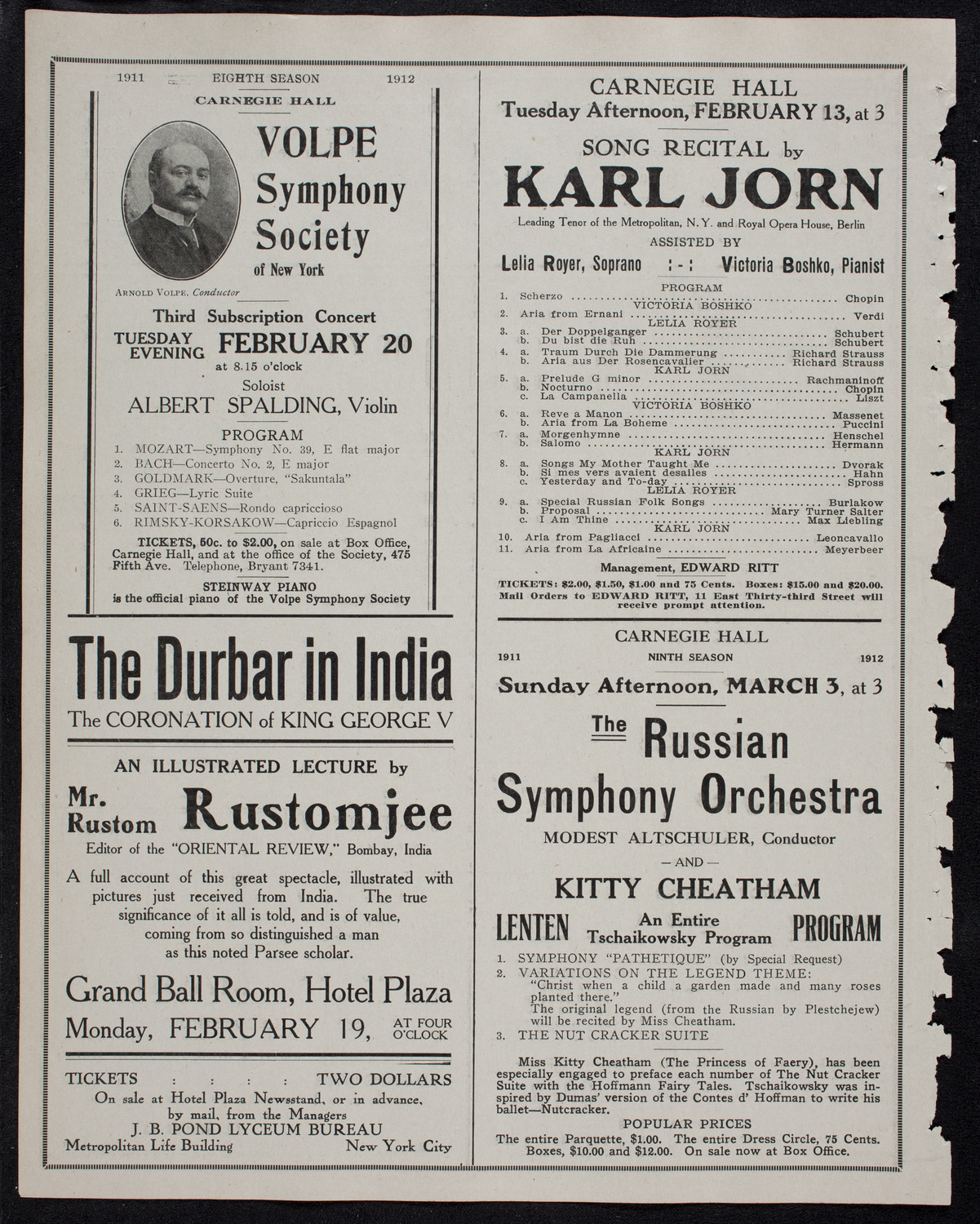 MacDowell Chorus with the New York Philharmonic, February 12, 1912, program page 10