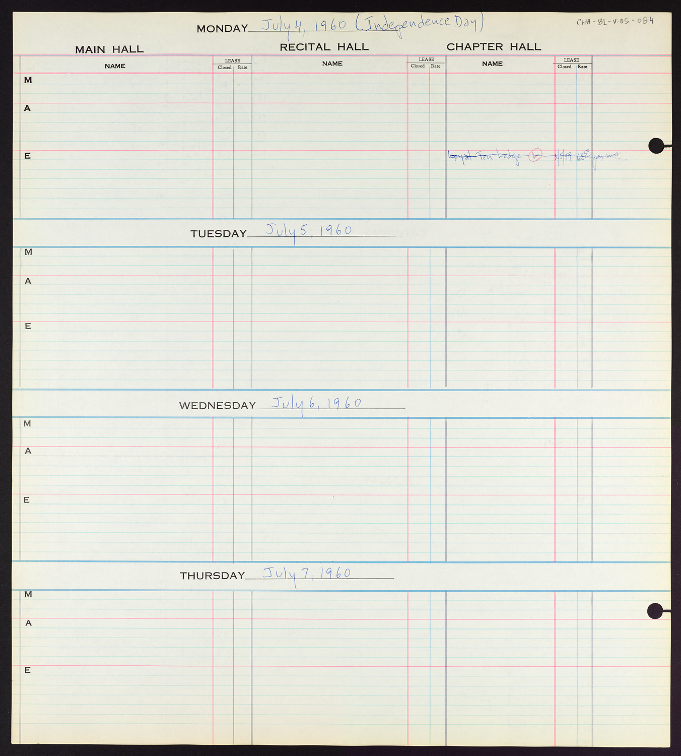 Carnegie Hall Booking Ledger, volume 5, page 84