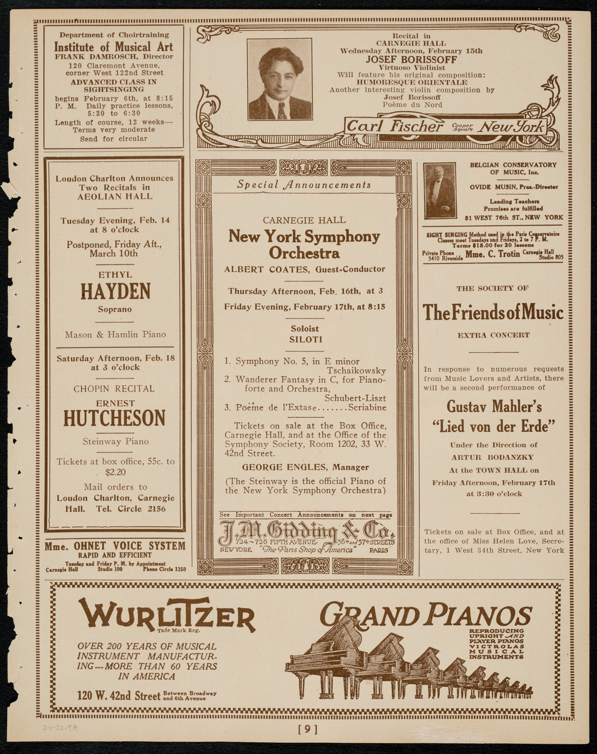 Josef Hofmann, Piano, February 11, 1922, program page 9