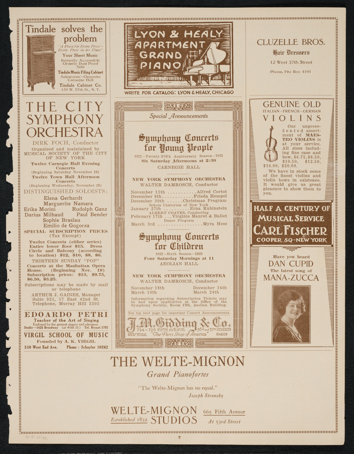 Ukrainian National Chorus, October 5, 1922, program page 9