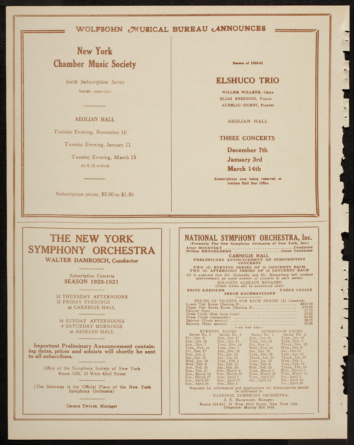 Cantor Zavel Kwartin, Baritone, May 9, 1920, program page 8