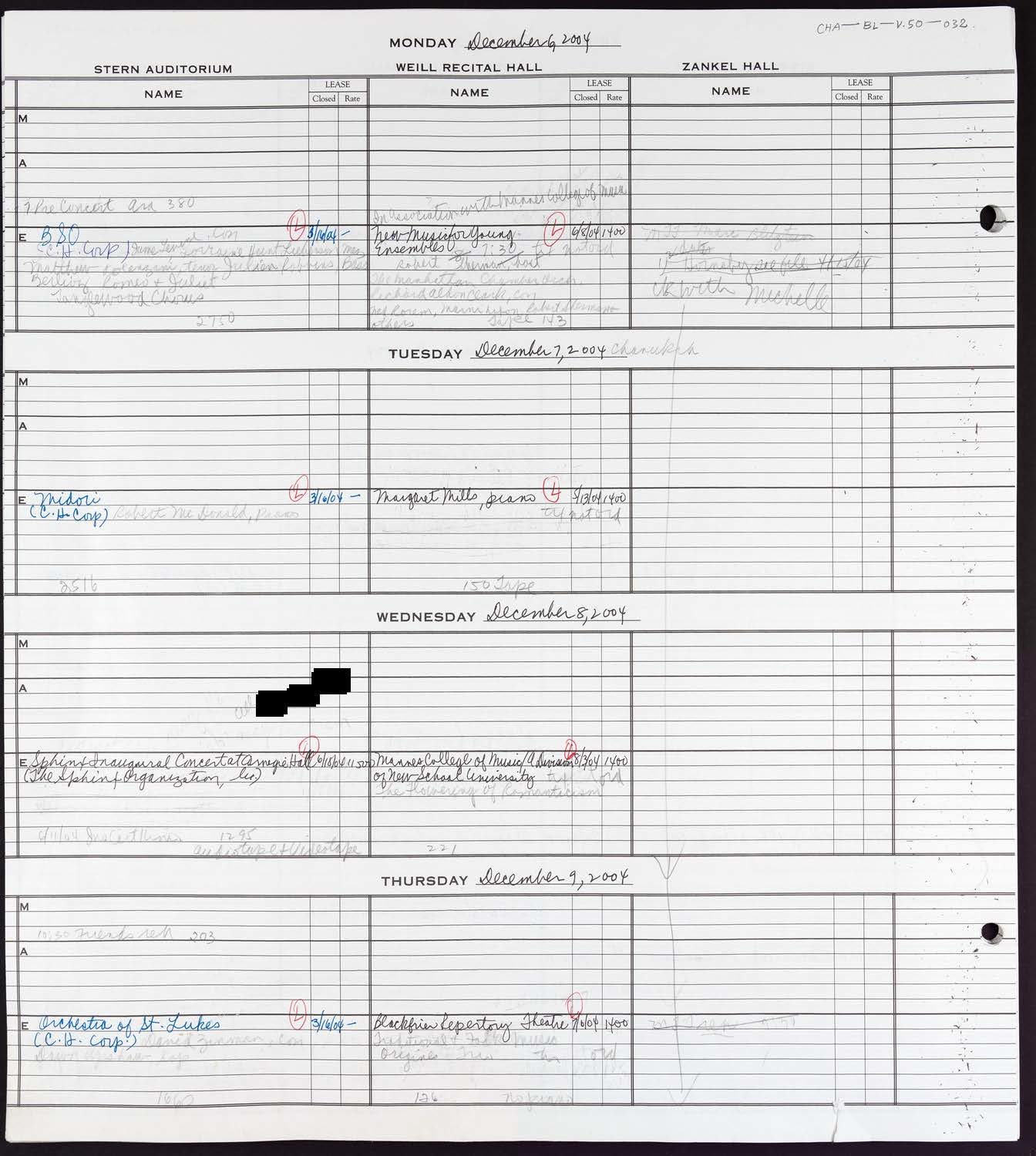 Carnegie Hall Booking Ledger, volume 50, page 32