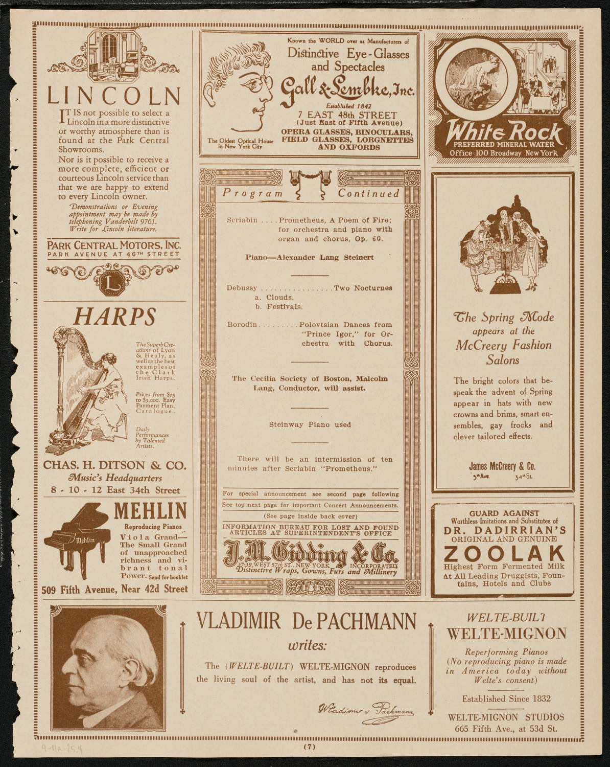 Boston Symphony Orchestra, April 11, 1925, program page 7