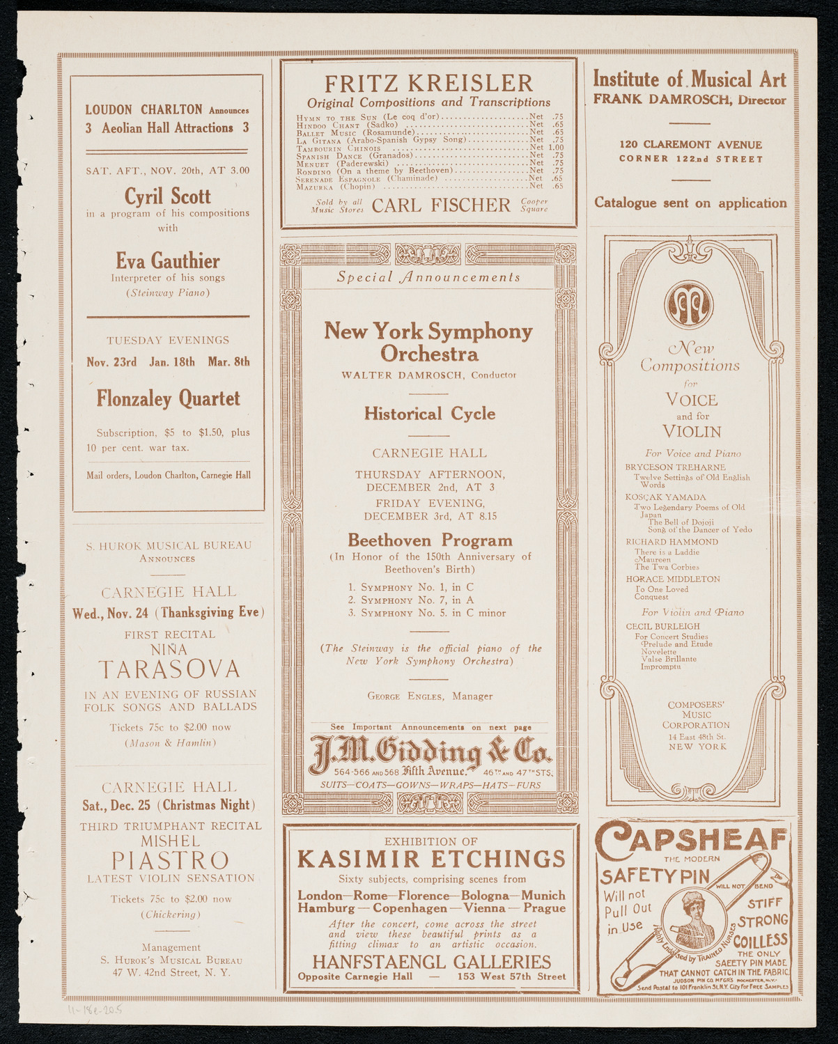 New York Philharmonic, November 18, 1920, program page 9