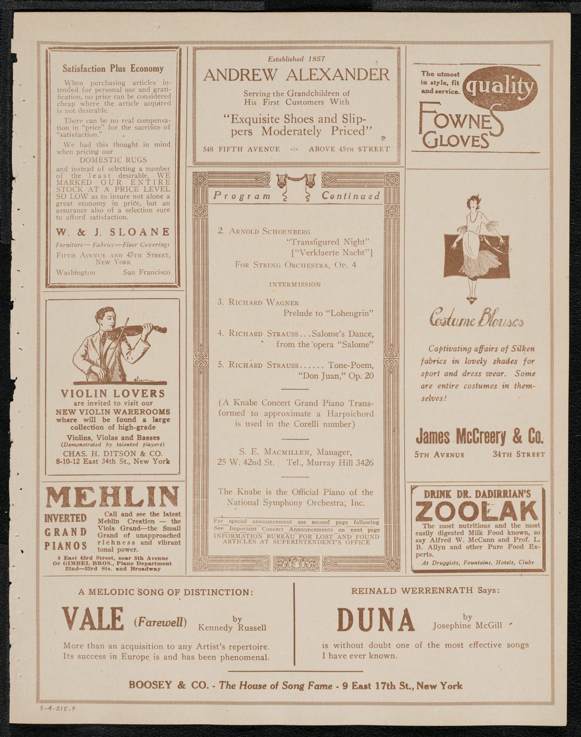 National Symphony Orchestra, March 9, 1921, program page 7