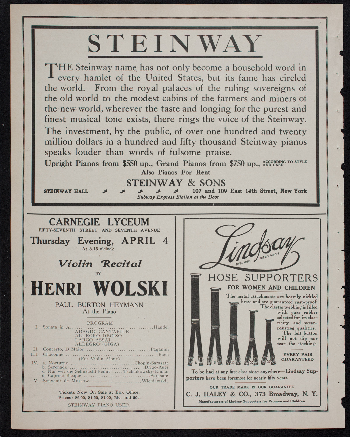 Royal Athenian String Orchestra, March 28, 1912, program page 4