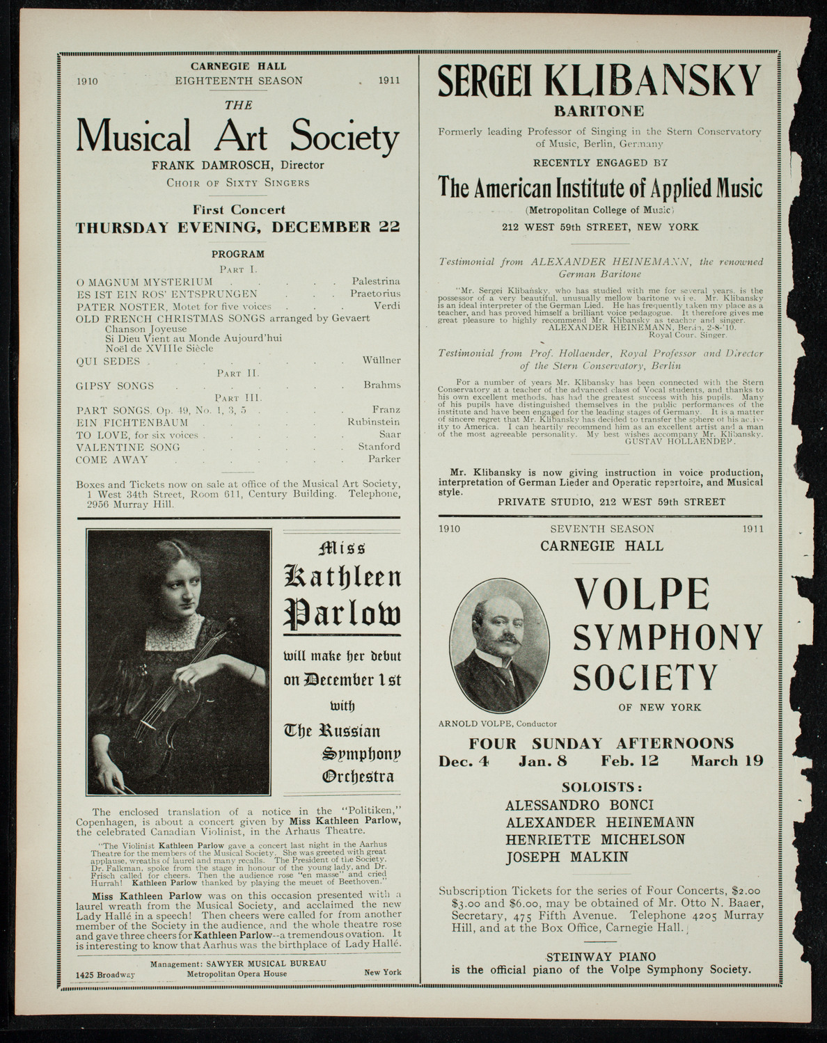 Alessandro Bonci, Tenor, November 22, 1910, program page 10