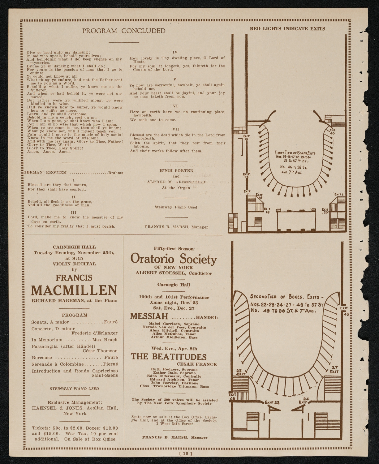 Oratorio Society of New York, November 19, 1924, program page 10