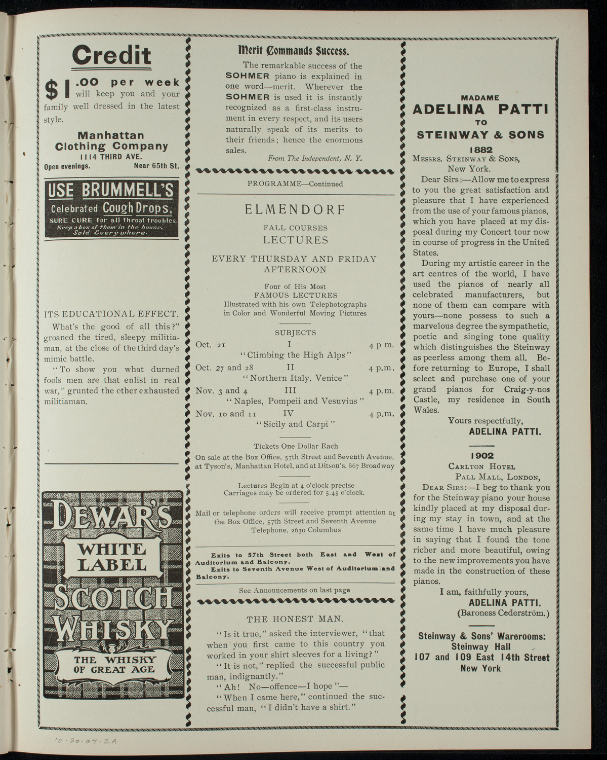 Elmendorf Lecture: Climbing the High Alps, October 20, 1904, program page 3