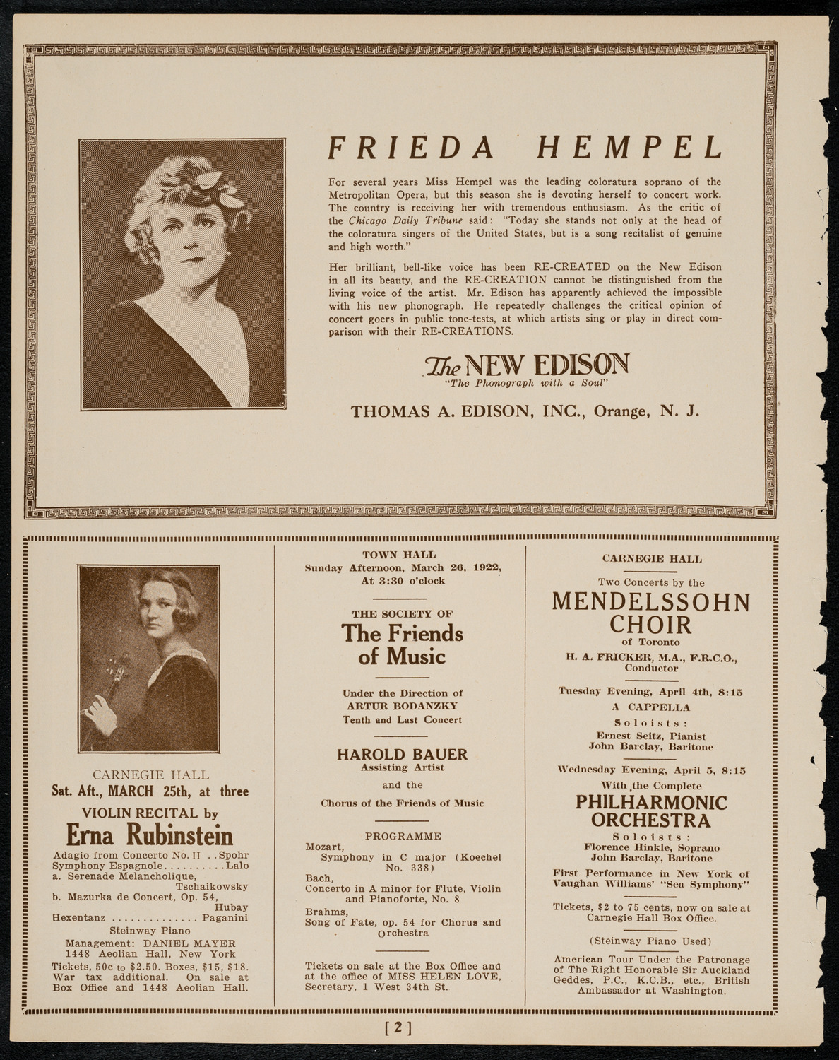 Mecca Temple of New York: Ancient Arabic Order of the Nobles of the Mystic Shrine, March 20, 1922, program page 2