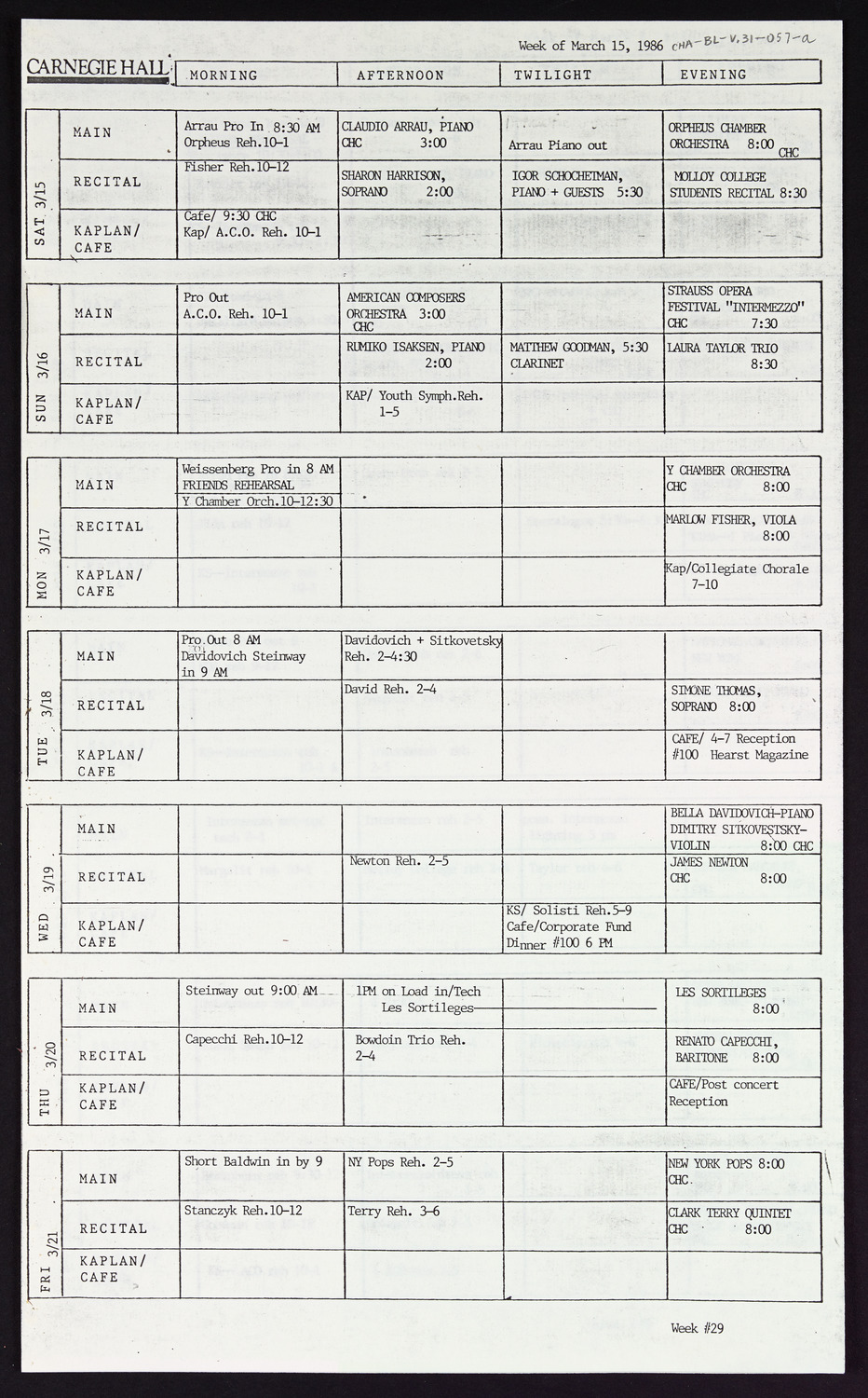 Carnegie Hall Booking Ledger, volume 31, page 57a