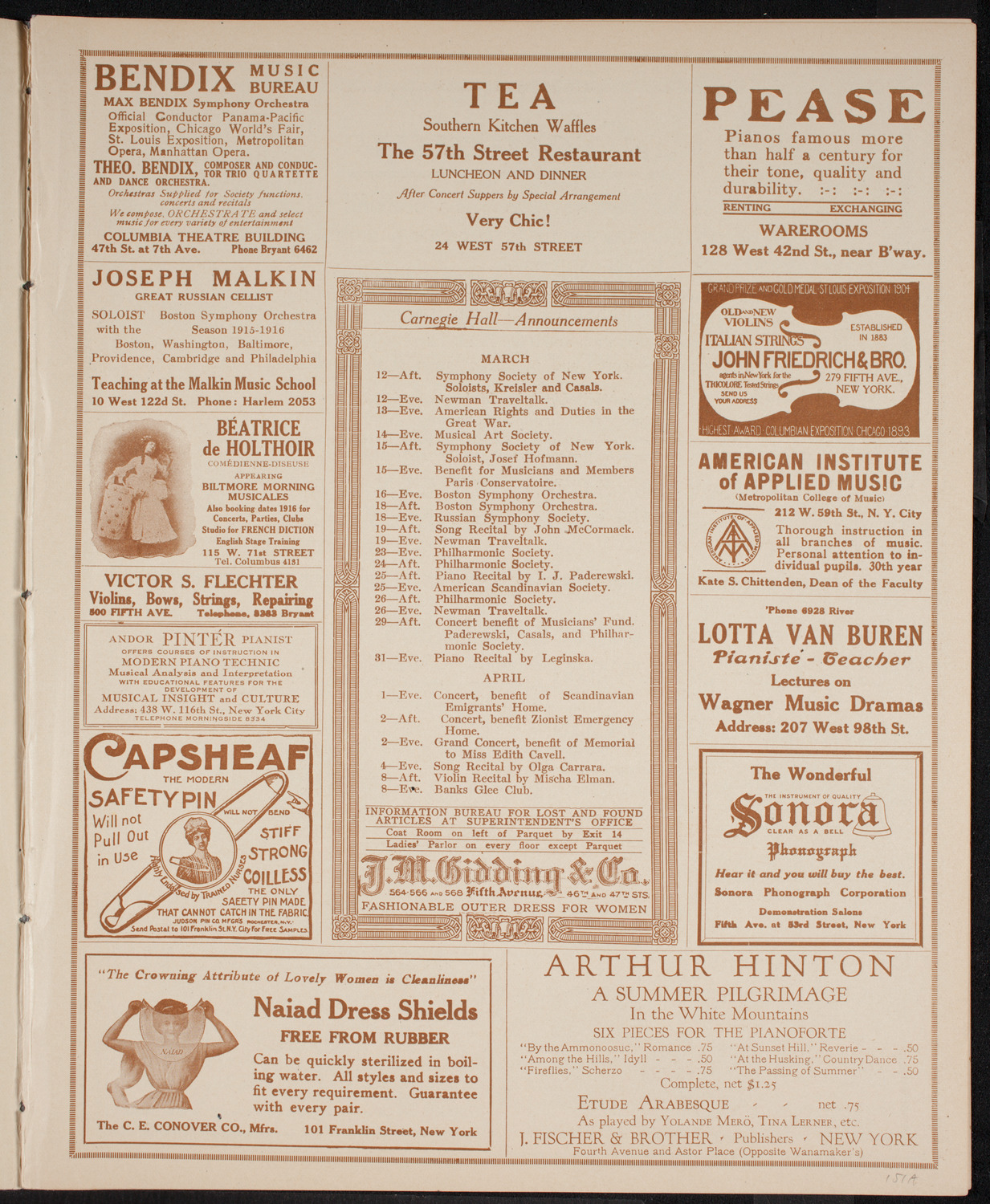 New York Philharmonic, March 11, 1916, program page 3