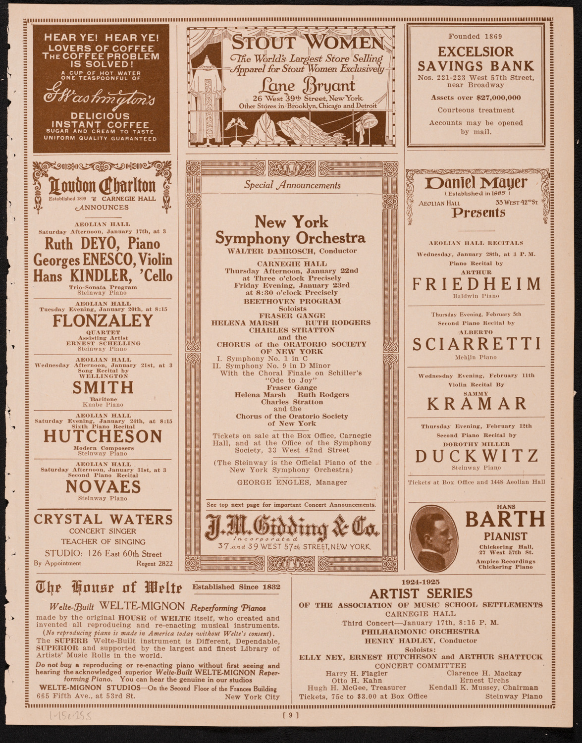 New York Philharmonic, January 15, 1925, program page 9