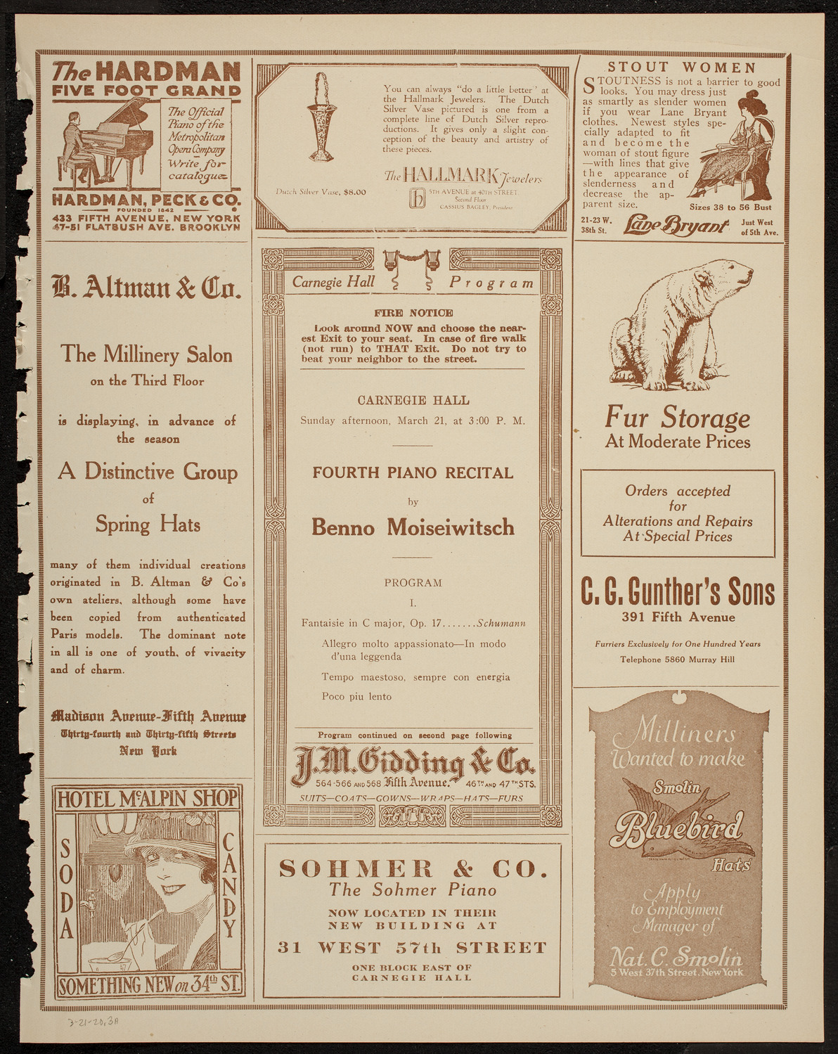 Benno Moiseiwitsch, Piano, March 21, 1920, program page 5