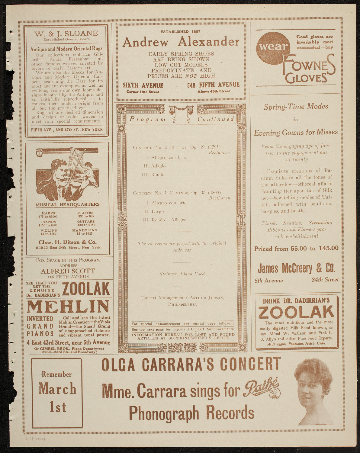 Alfred Cortot, Piano, with the New York Symphony Orchestra, February 17, 1920, program page 7